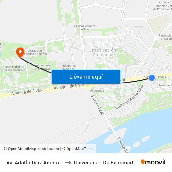 Av. Adolfo Díaz Ambrona to Universidad De Extremadura map
