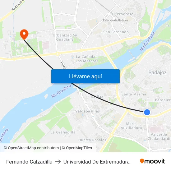 Av. De Fernando Calzadilla, 16 to Universidad De Extremadura map