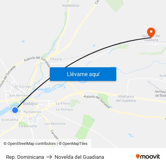 Rep. Dominicana to Novelda del Guadiana map