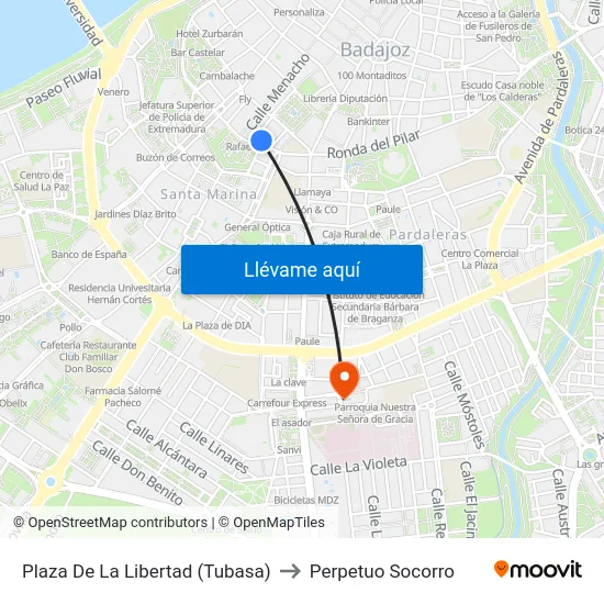 Plaza De La Libertad (Tubasa) to Perpetuo Socorro map