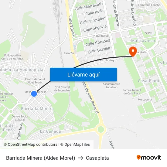 Barriada Minera (Aldea Moret) to Casaplata map