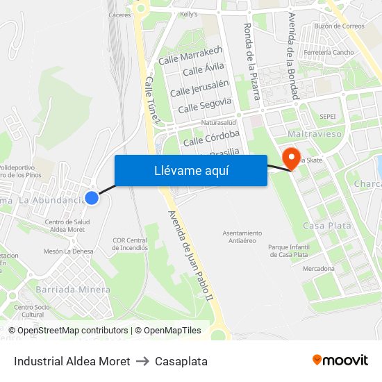 Industrial Aldea Moret to Casaplata map