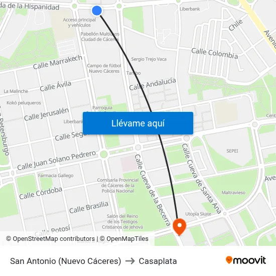 San Antonio (Nuevo Cáceres) to Casaplata map