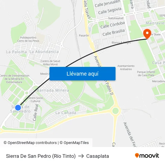 Sierra De San Pedro (Río Tinto) to Casaplata map