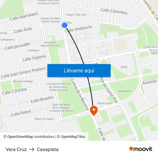 Vera Cruz to Casaplata map