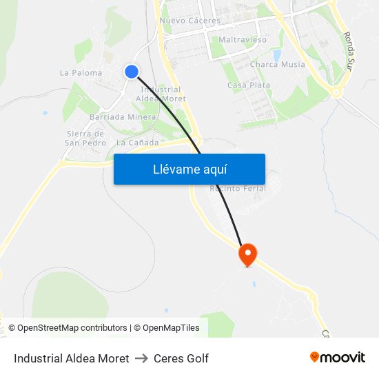 Industrial Aldea Moret to Ceres Golf map