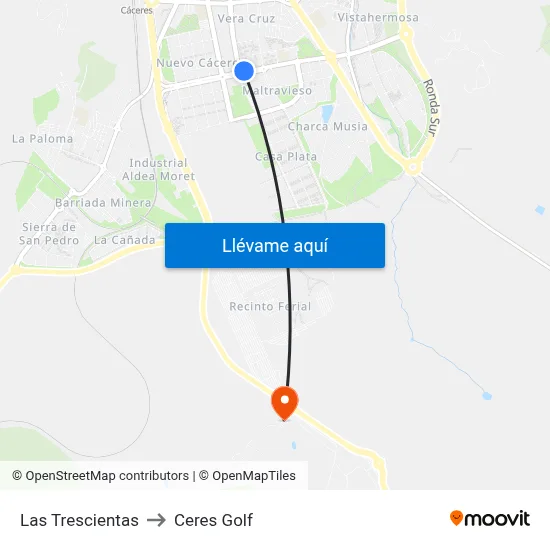 Las Trescientas to Ceres Golf map