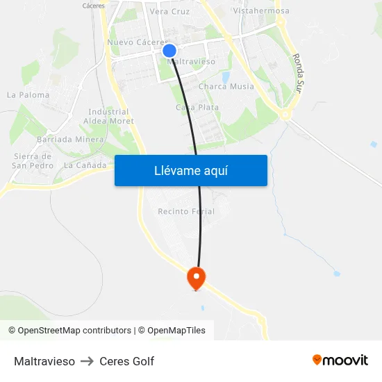 Maltravieso to Ceres Golf map
