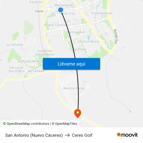 San Antonio (Nuevo Cáceres) to Ceres Golf map