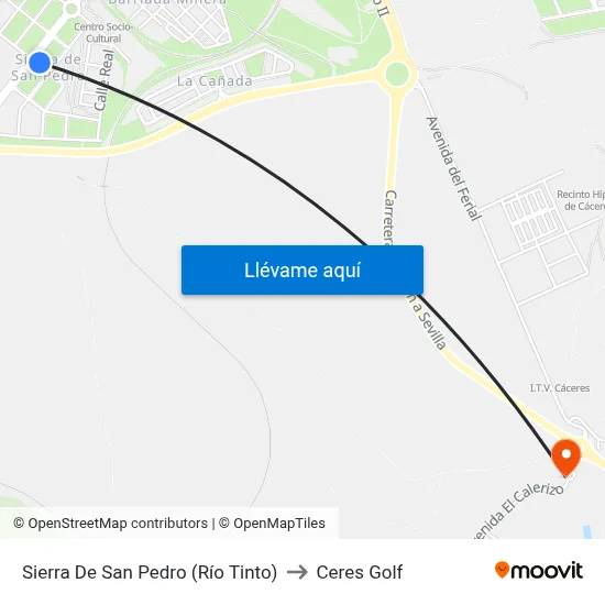 Sierra De San Pedro (Río Tinto) to Ceres Golf map