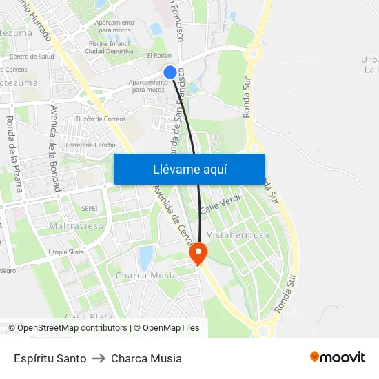 Espíritu Santo to Charca Musia map