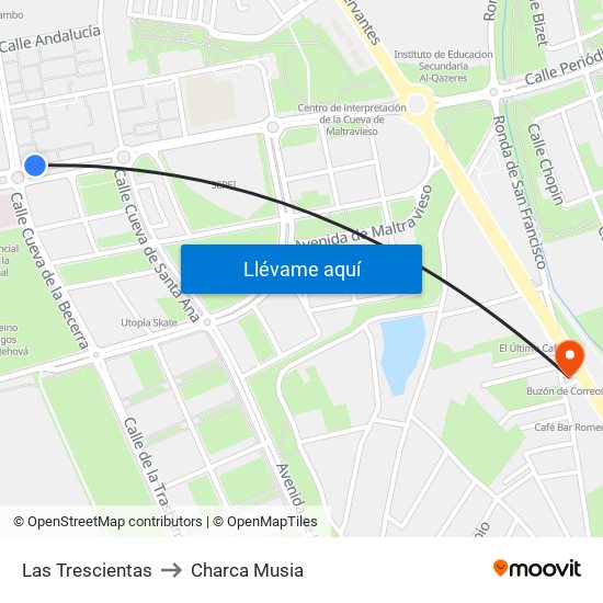 Las Trescientas to Charca Musia map