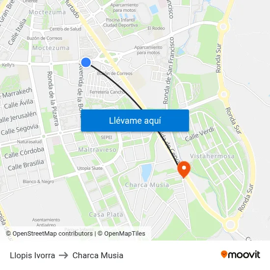Llopis Ivorra to Charca Musia map