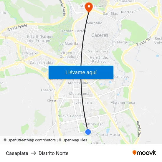 Casaplata to Distrito Norte map