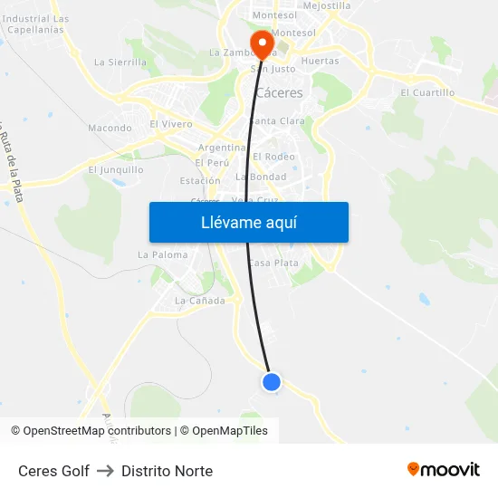Ceres Golf to Distrito Norte map