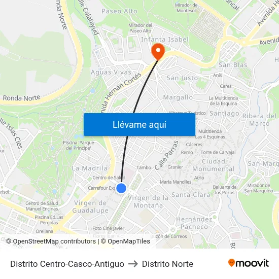 Distrito Centro-Casco-Antiguo to Distrito Norte map