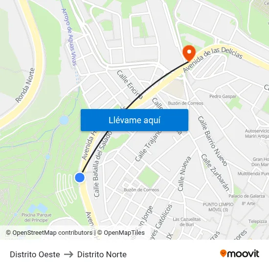 Distrito Oeste to Distrito Norte map