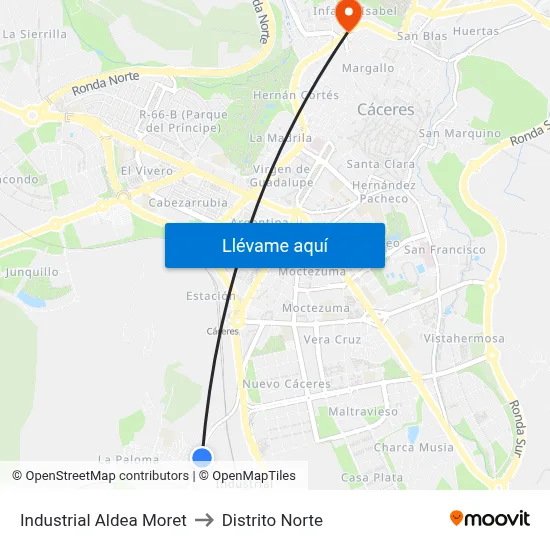 Industrial Aldea Moret to Distrito Norte map