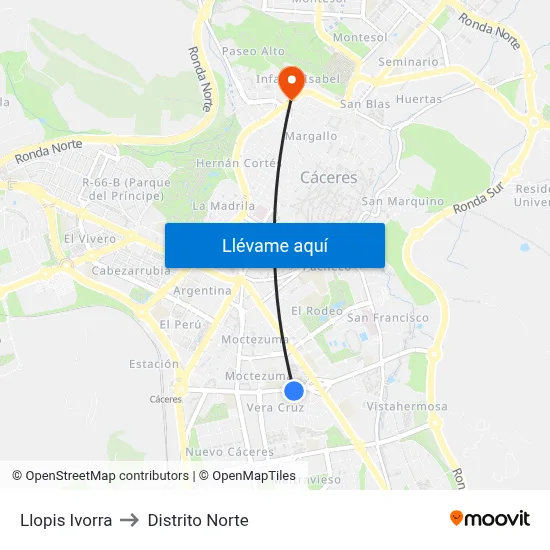 Llopis Ivorra to Distrito Norte map