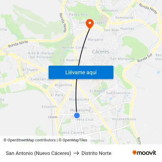 San Antonio (Nuevo Cáceres) to Distrito Norte map