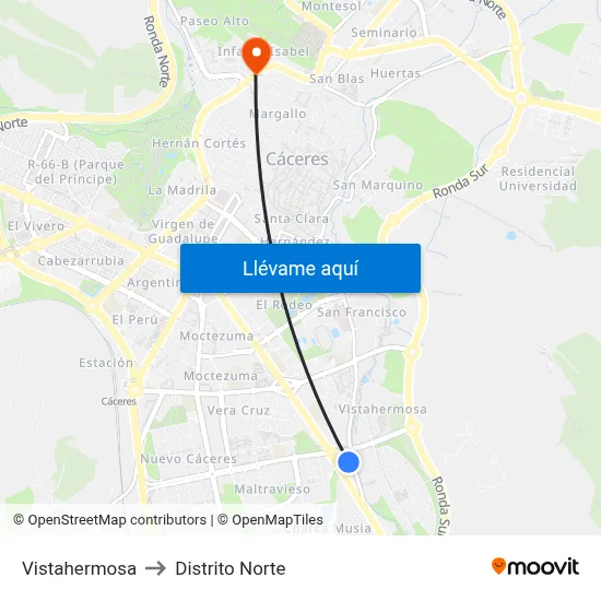 Vistahermosa to Distrito Norte map