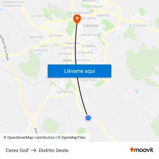 Ceres Golf to Distrito Oeste map