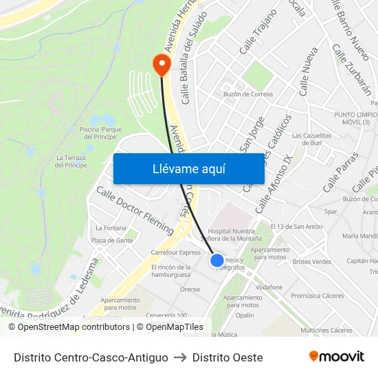 Distrito Centro-Casco-Antiguo to Distrito Oeste map