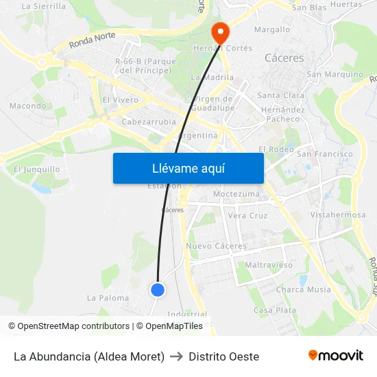 La Abundancia (Aldea Moret) to Distrito Oeste map