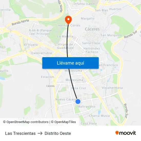 Las Trescientas to Distrito Oeste map