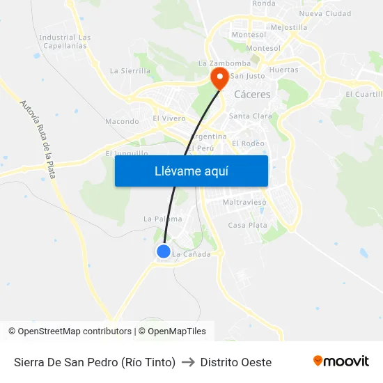 Sierra De San Pedro (Río Tinto) to Distrito Oeste map