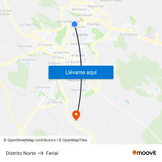 Distrito Norte to Ferial map