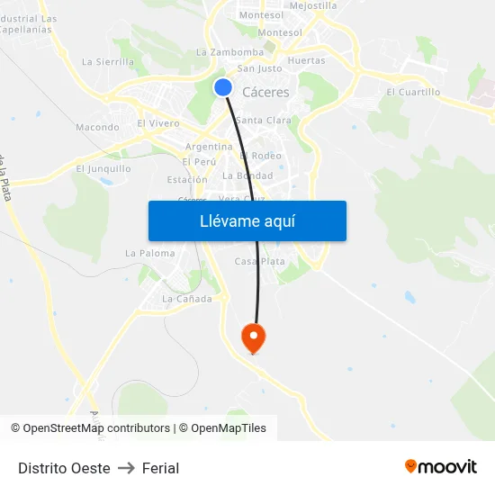 Distrito Oeste to Ferial map