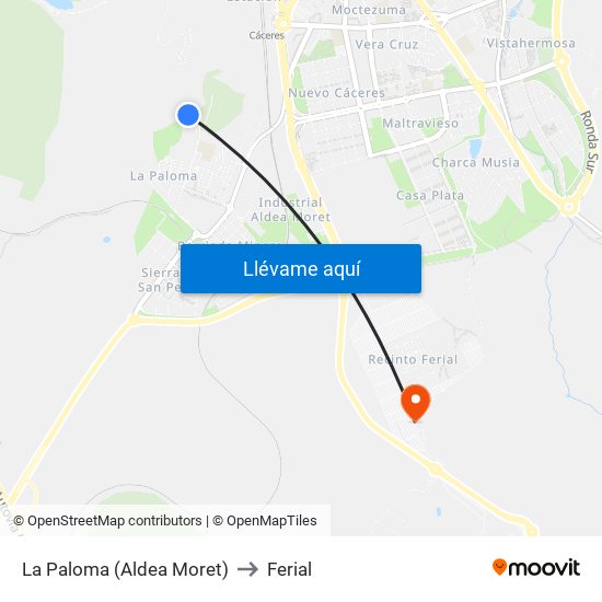 La Paloma (Aldea Moret) to Ferial map