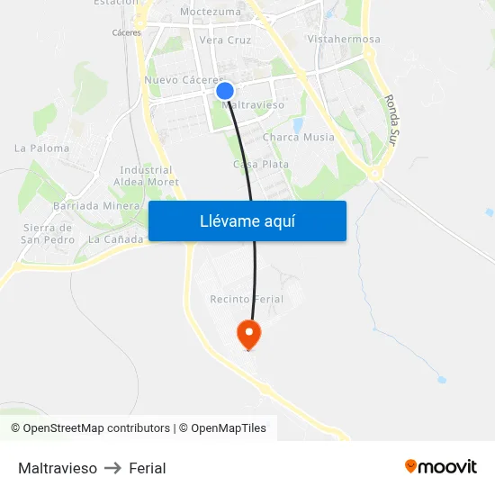 Maltravieso to Ferial map