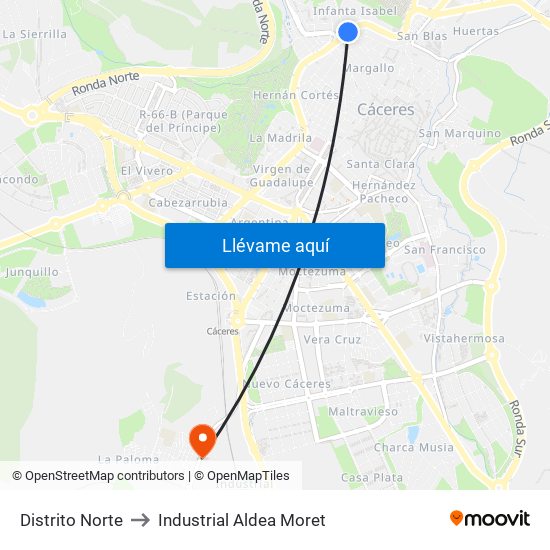 Distrito Norte to Industrial Aldea Moret map