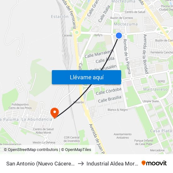 San Antonio (Nuevo Cáceres) to Industrial Aldea Moret map