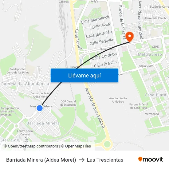 Barriada Minera (Aldea Moret) to Las Trescientas map