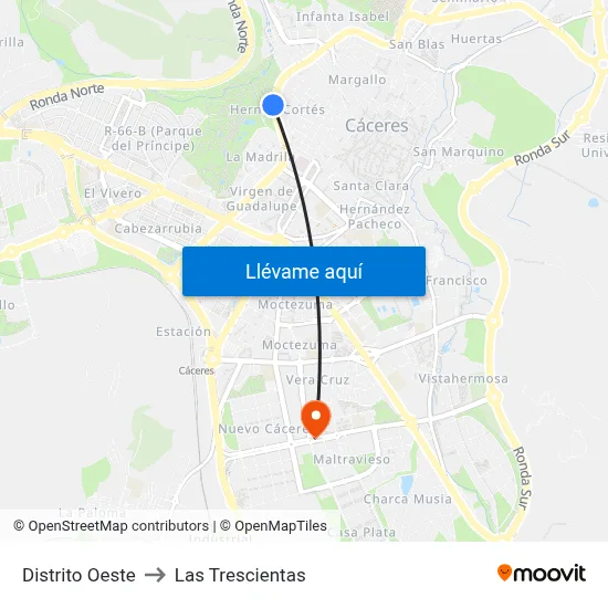 Distrito Oeste to Las Trescientas map