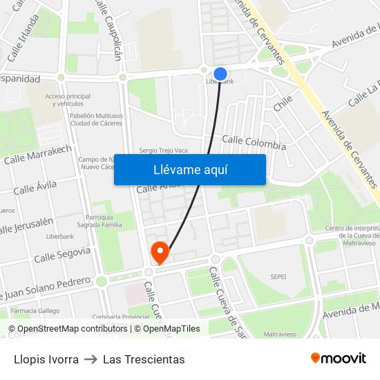 Llopis Ivorra to Las Trescientas map