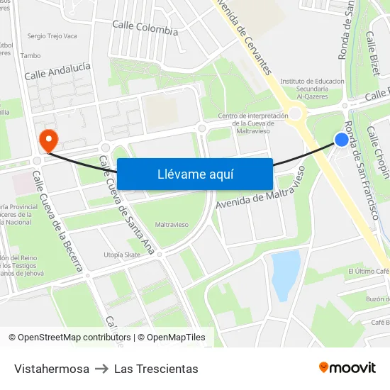 Vistahermosa to Las Trescientas map