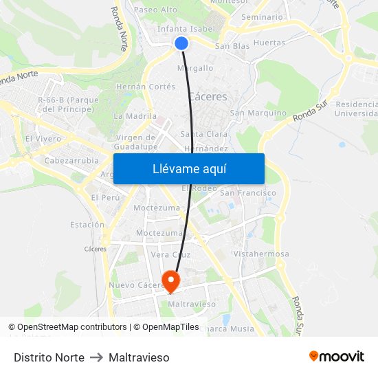 Distrito Norte to Maltravieso map