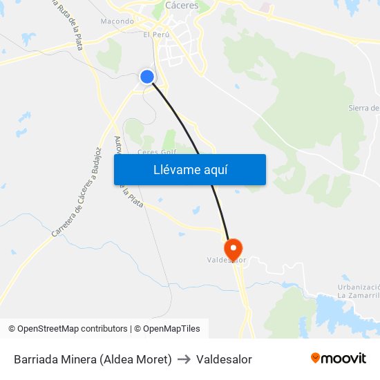 Barriada Minera (Aldea Moret) to Valdesalor map