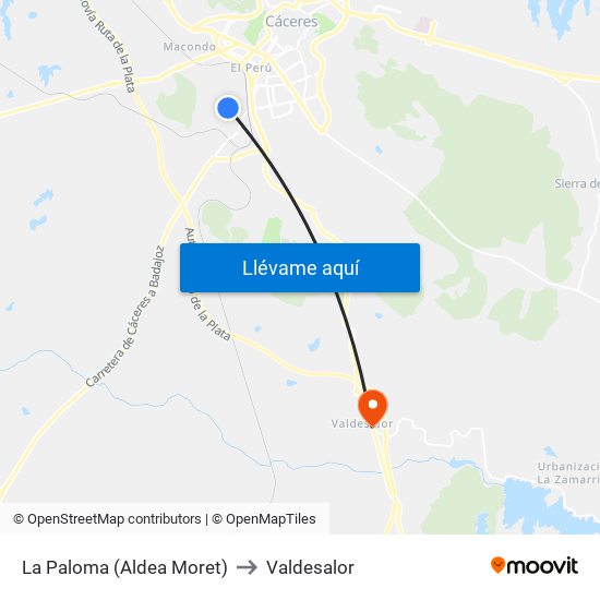 La Paloma (Aldea Moret) to Valdesalor map