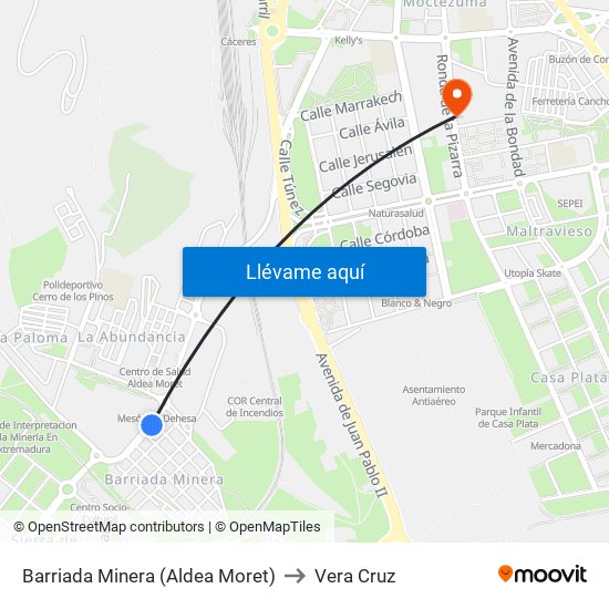 Barriada Minera (Aldea Moret) to Vera Cruz map