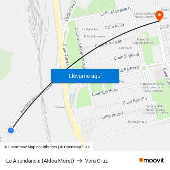 La Abundancia (Aldea Moret) to Vera Cruz map