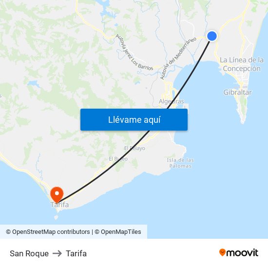 San Roque to Tarifa map