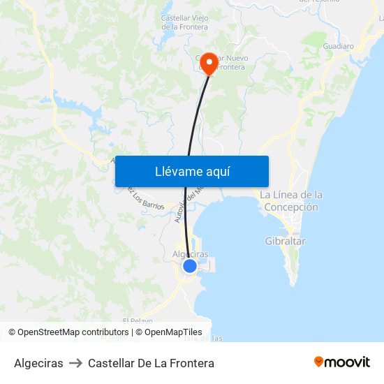 Algeciras to Castellar De La Frontera map