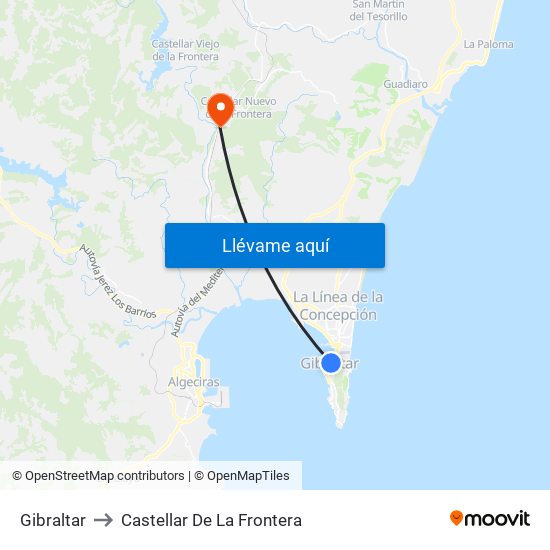 Gibraltar to Castellar De La Frontera map