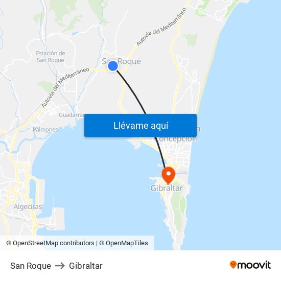 San Roque to Gibraltar map