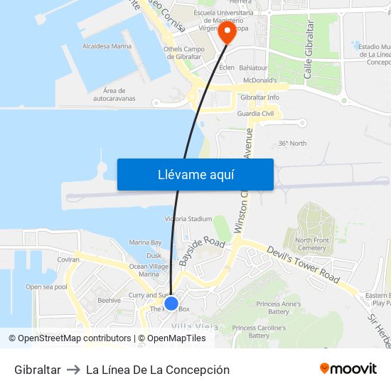 Gibraltar to La Línea De La Concepción map